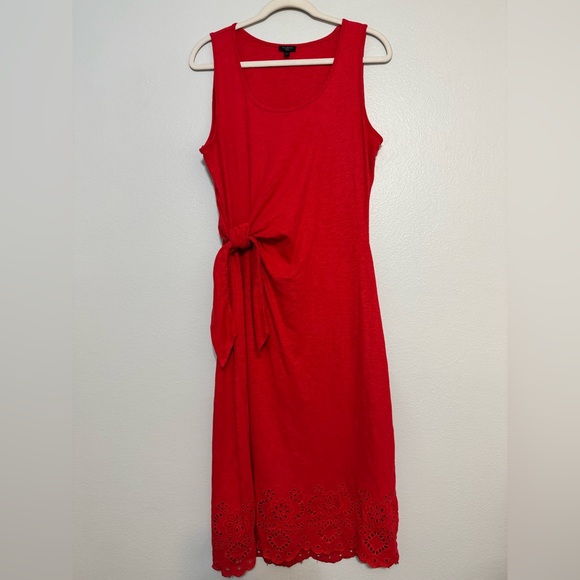 Talbots NANTUCKET SLUB SLEEVELESS SIDE TIE MIDI DRESS in Red - Picture 3 of 8